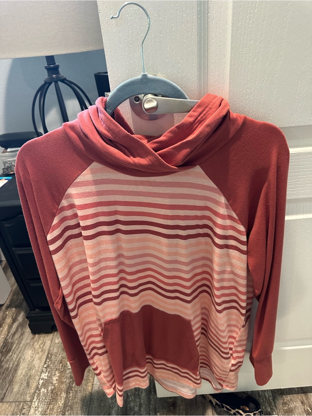 LuLaRoe Rose and Blush Striped Hooded Pullover